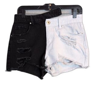 Blue Savvy Denim Split Tone Black White Distressed Shorts Women's 5/27